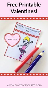 Free Printable Valentines for Kids -Color a Ballerina