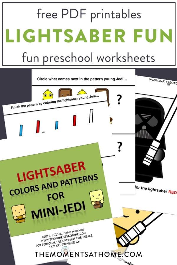 view of worksheets with ligthsaber Star Wars themed free printable worksheets from The Moments At Home