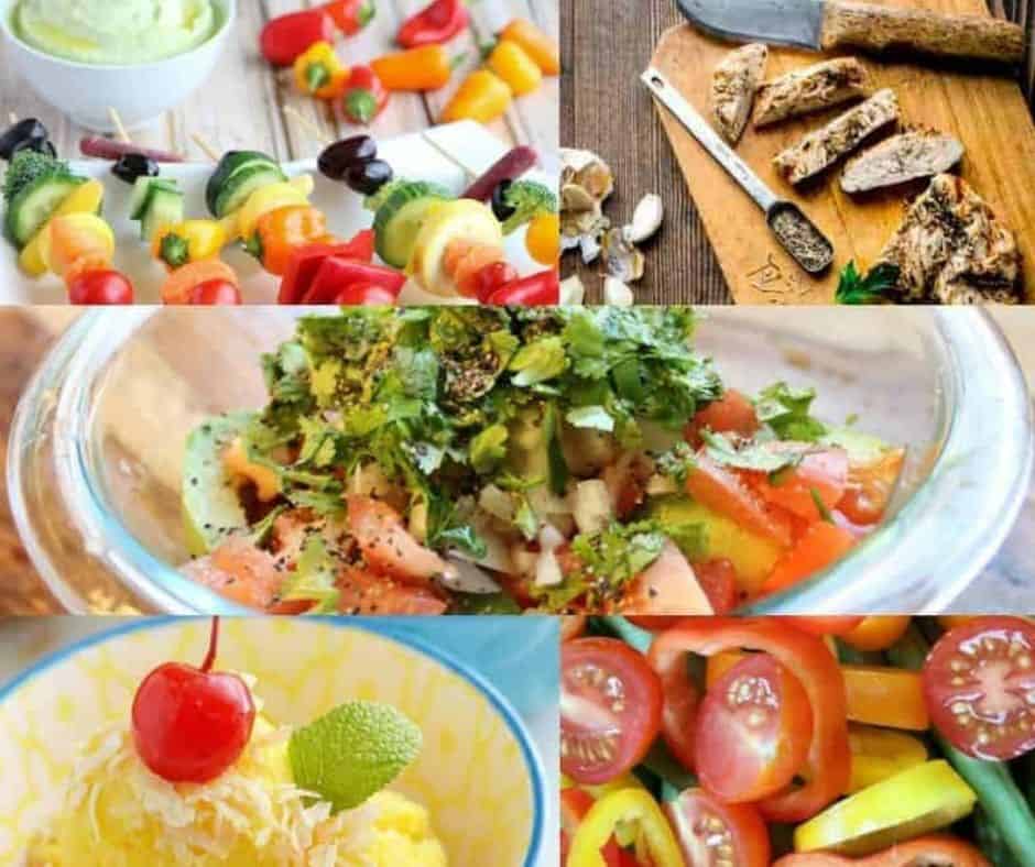 collage of diabetic friendly, low carb, sugar free summer food for a barbecue