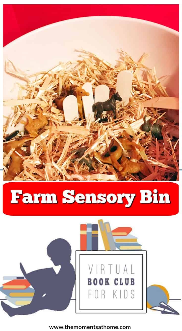 Farm sensory bin for kids. Farm small play activity. Virtual book club for kids activies.