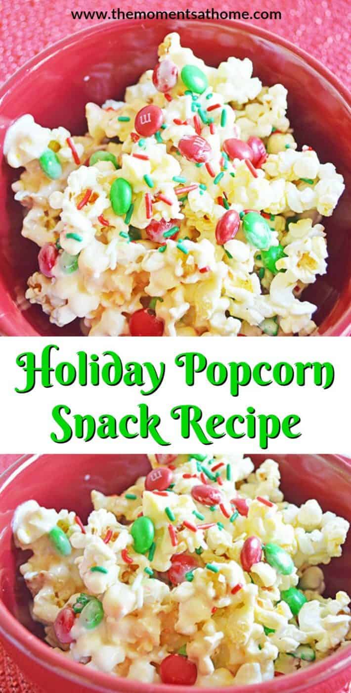 Plan your next family movie night and make this yummy holiday popcorn snack! #holidayrecipes #familymovienightideas #christmasforkids