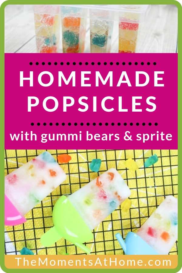 homemade popsicles with soda and gummi bears in plastic molds