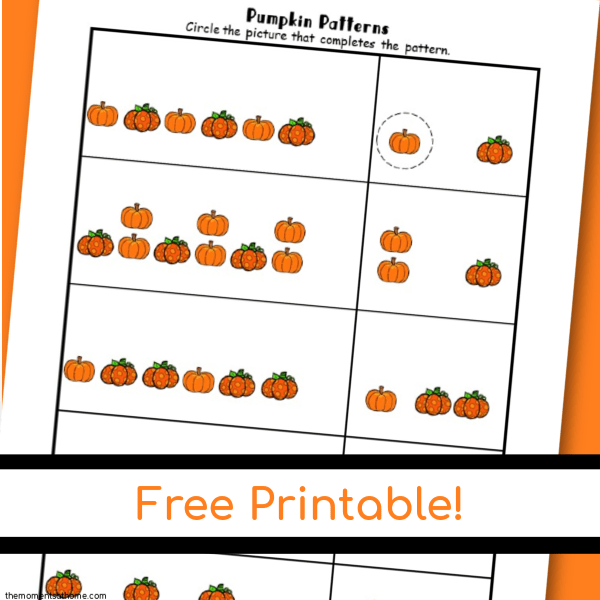 pumpkin math patterns printable worksheets