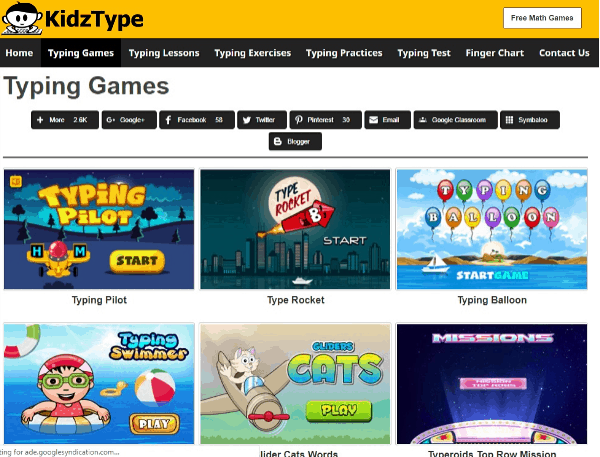 Free typing games for kids from KidzType.