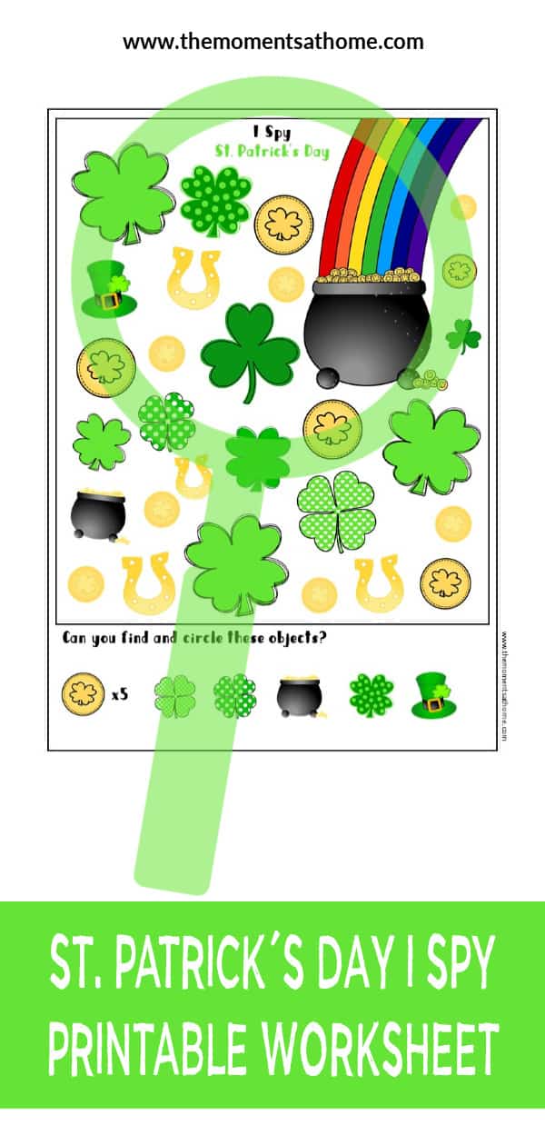 I spy printable for kids. St.Patrick's Day themed printable for kids. #printable #stpatricksday
