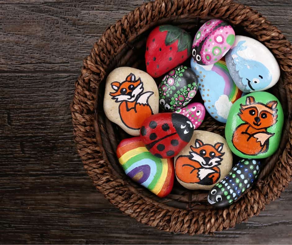 basket of painted rocks