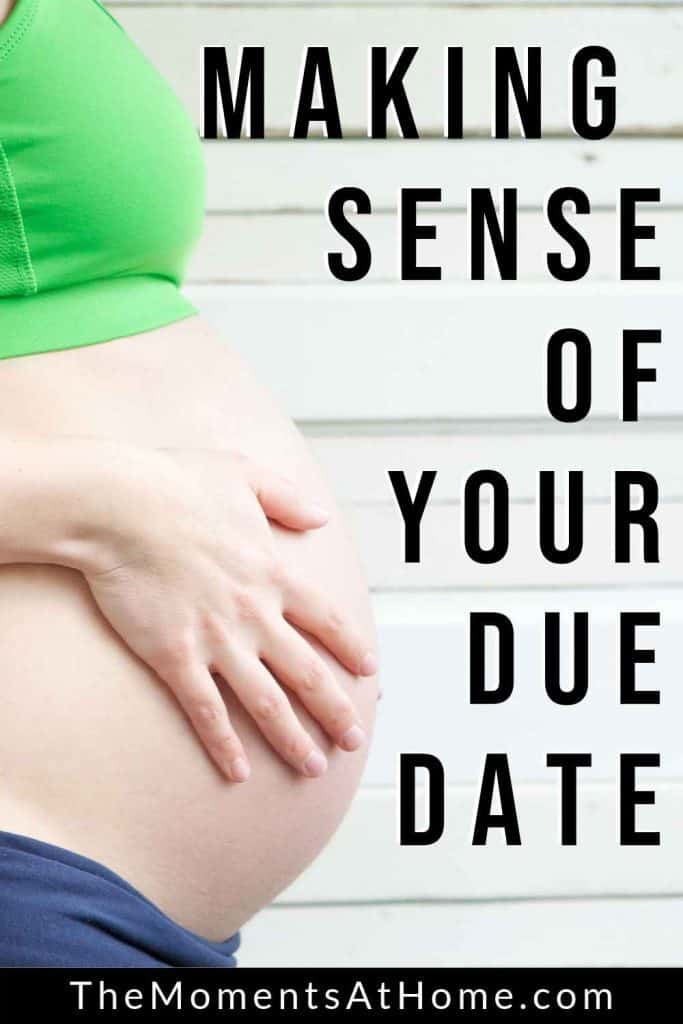 large pregnancy belly with words making sense of your due date by The Moments At Home