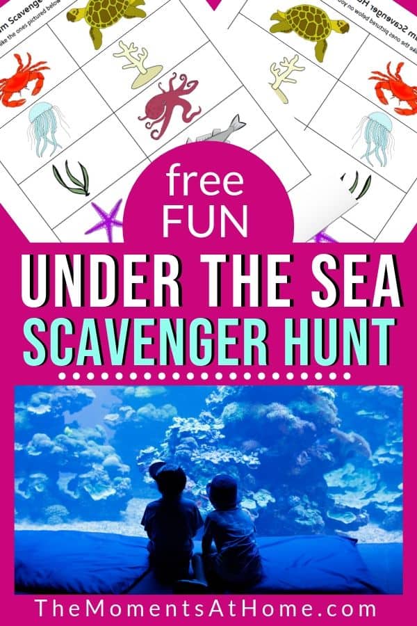 aquarium ocean scavenger hunt sheets and picture of kids at aquarium