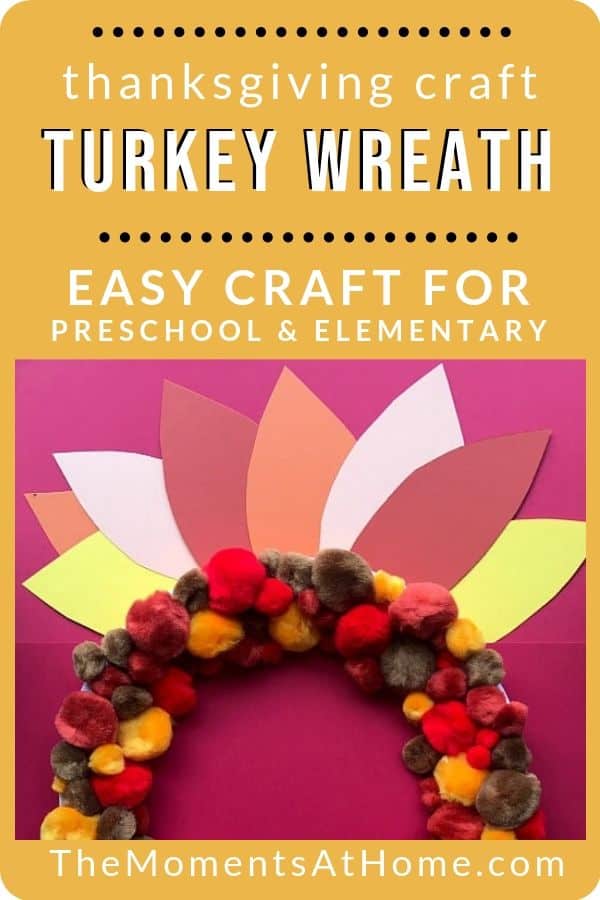 turkey pom pom wreath paper plate craft picture from The Moments At Home