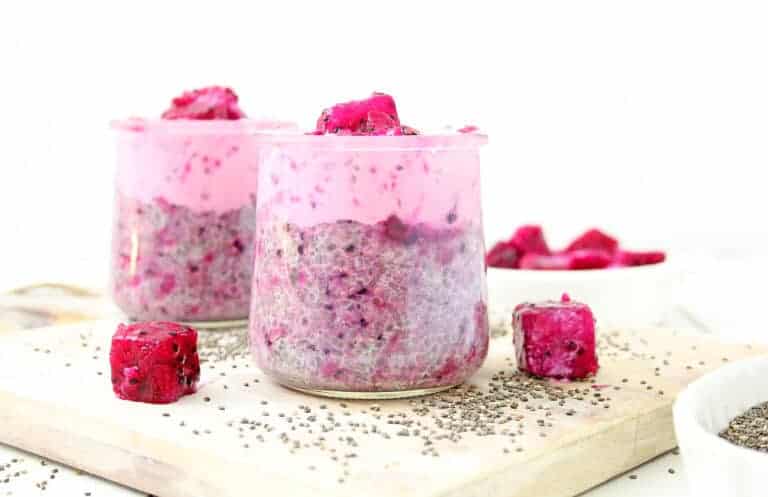 cups of chia breakfast pudding with dragonfruit