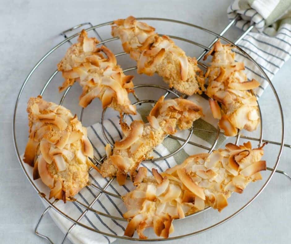 coconut chicken tenders cooked crispy by baking in the oven 