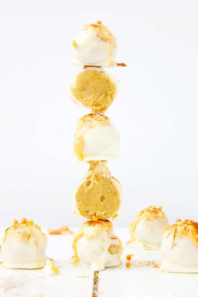 beautiful stack of keto pumpkin spice white chocolate trifles in a tower