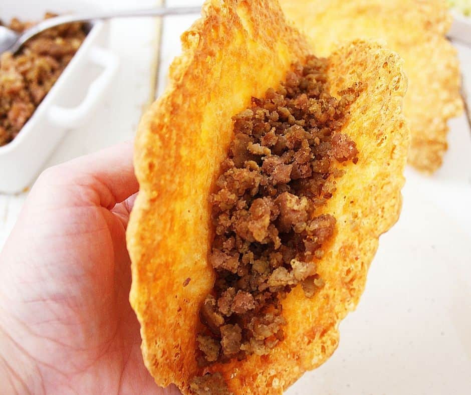 keto taco shell filled with meat 
