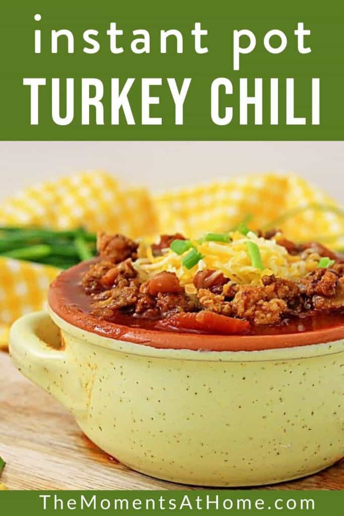 THM E Instant Pot Turkey chili in a bowl with titled text