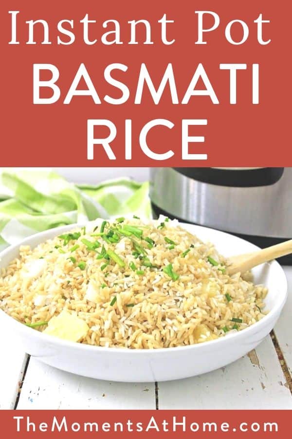 bowl of basmati rice with parmesan and herbs in front of Instant Pot