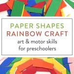 shapes from construction paper arranged into a rainbow and set "paper shapes rainbow craft: art and Motor skills for preschoolers"