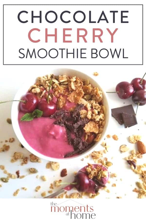 Smoothie Bowl topped with cherries, chocolate, granola