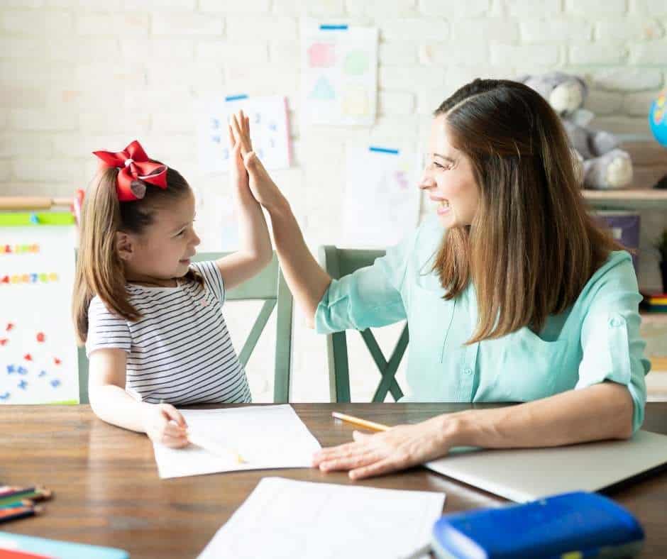 homeschooling mom and child