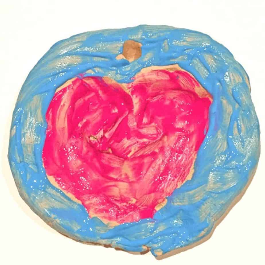 finished clay salt dough ornament for Valentine's Day