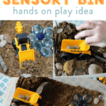 sensory bin with construction toys